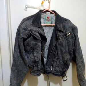 Cool 80's Retro Lined Jean Jacket acid wash black by No!
